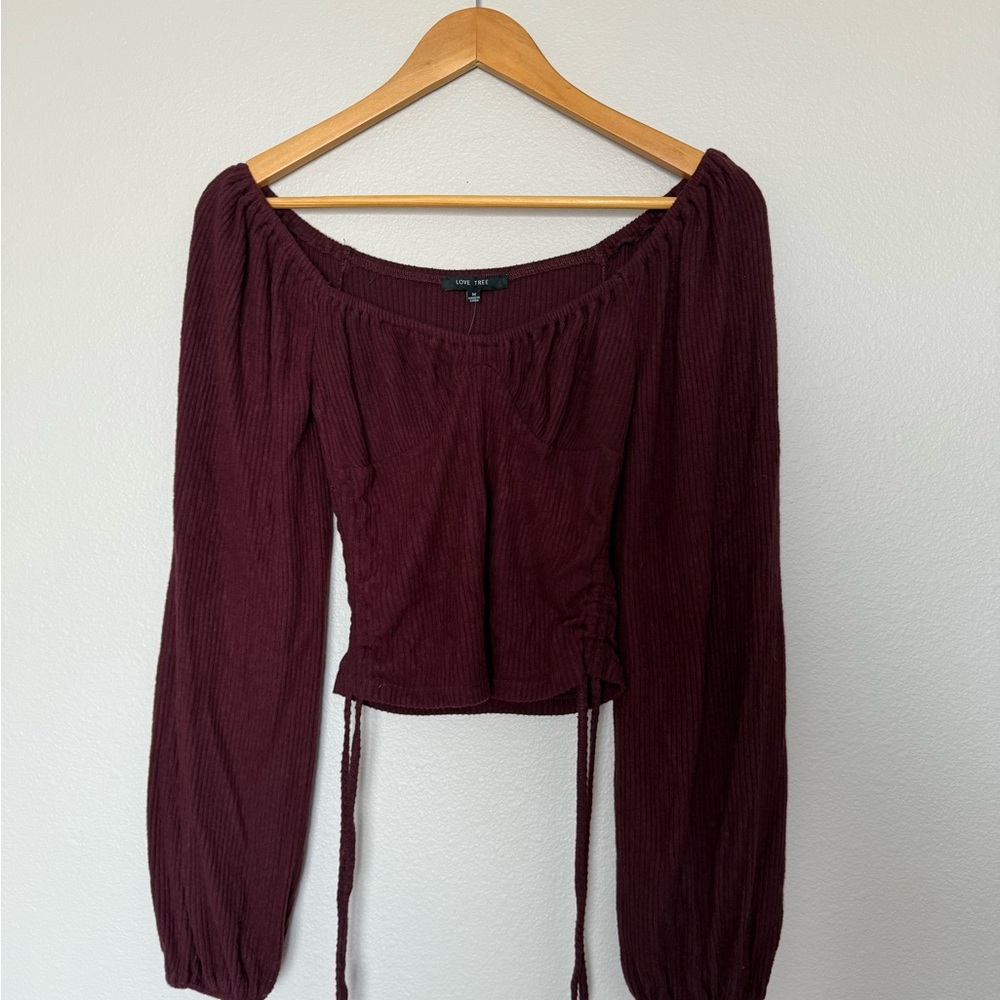 Love Tree Burgundy Boho Crop Top